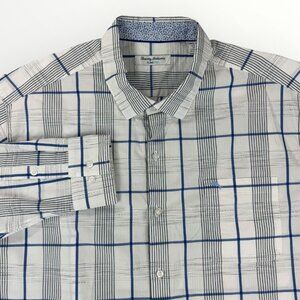 Tommy Bahama Island Zone Mens Button Up Long Sleeve Shirt Plaid White Blue XXXL